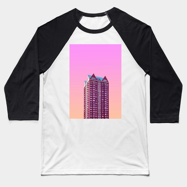 Pink High Rise Building Baseball T-Shirt by uppermosteN